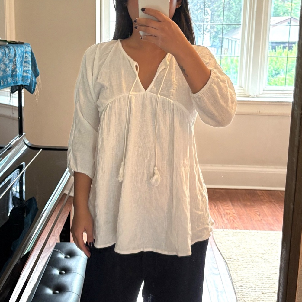 BILLABONG White 3/4 Sleeve Flowy Beach Coverup
